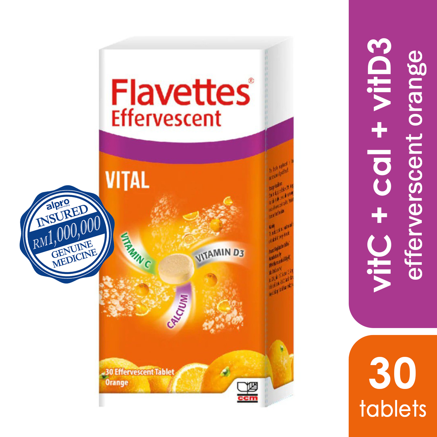 Flavettes Vital Effervescent Orange 30s Bone Health Alpro Pharmacy