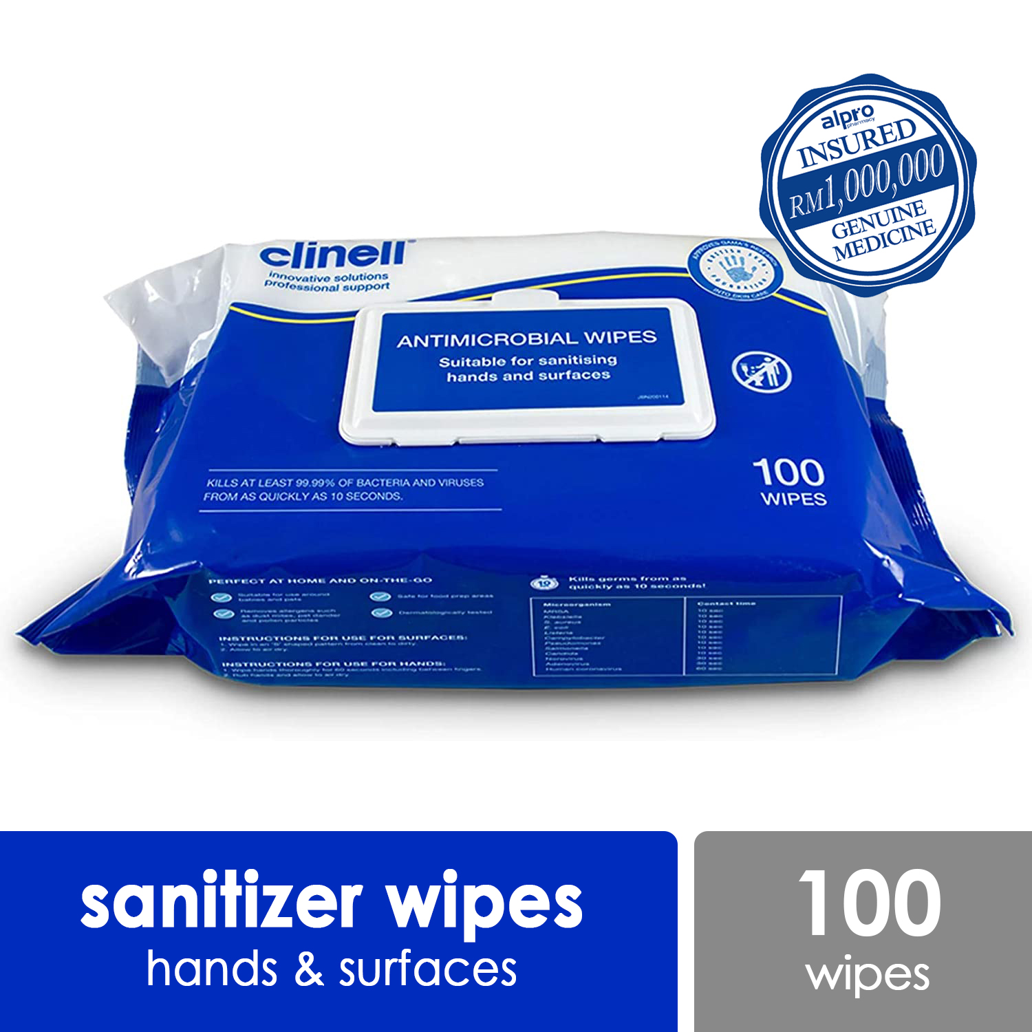 Clinell Antimicrobial Wipes 100s now at Alpro Pharmacy