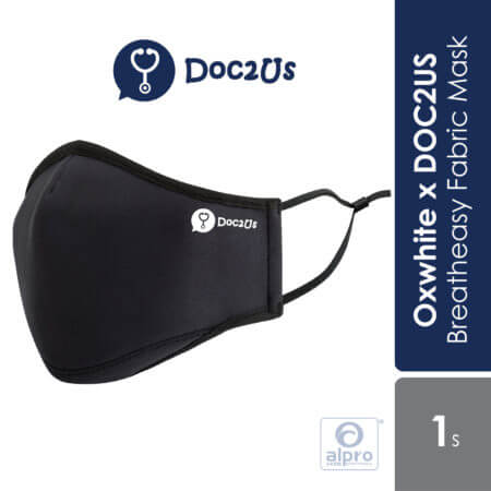 Oxwhite X Doc2us Reusable Face Mask With Breatheasy Fabric Material (black) 1s | For Adult & Kids