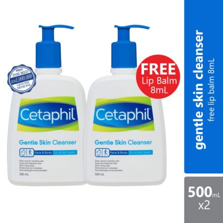 Cetaphil Gentle Skin Cleanser 500ml 2s Free Lip Balm 8ml | For Dry And Sensitive Skin