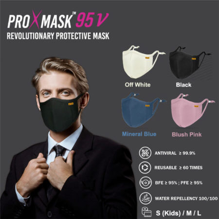 Proxmask 95v 5 Layers Reusable Face Mask (black & Mineral Blue) 1s | For Adult