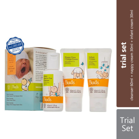 Buds Everyday Organics Baby Starter Kit (infant Head To Toe Cleanser 60ml + Infant Cream 30ml + Nappy Cream 30ml)