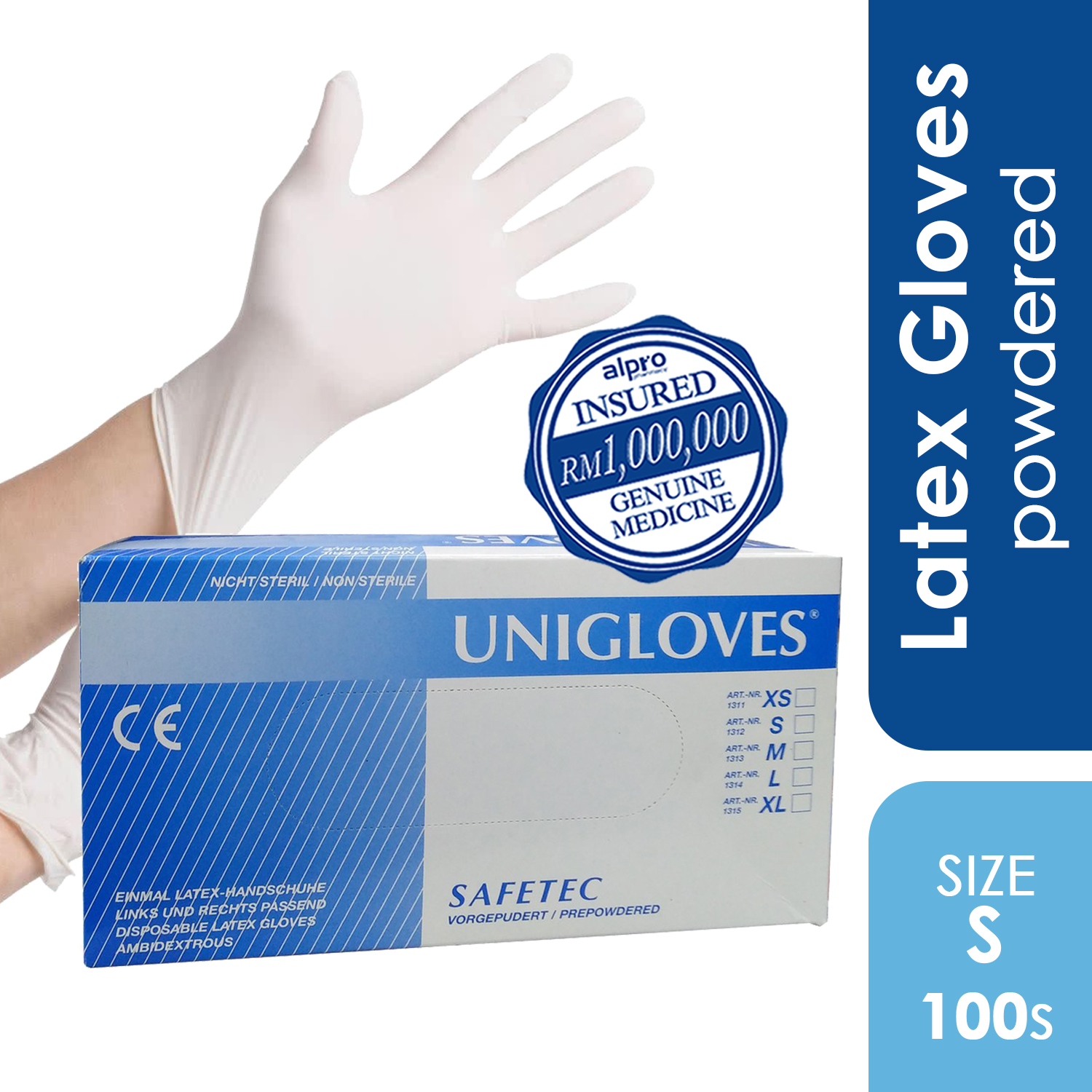 Unigloves Safetex Latex Gloves S (powdered) 100s - Alpro Pharmacy