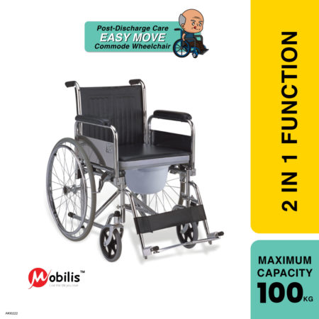 Mobilis Commode Wheelchair Wpl-681-46 | Detachable Armrest And Footrest
