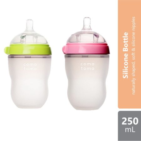 Comotomo Silicone Bottle 250ml | Pink & Green