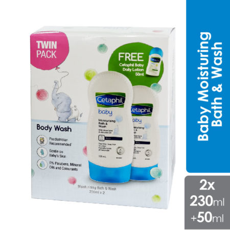 Cetaphil Baby Moisturing Bath & Wash 230ml 2s Free Daily Lotion 50ml