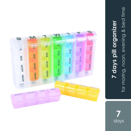 Xatramed Weekly Pop Up Pill Organizer | With Day, Noon, Evening & Bed Time Compartment