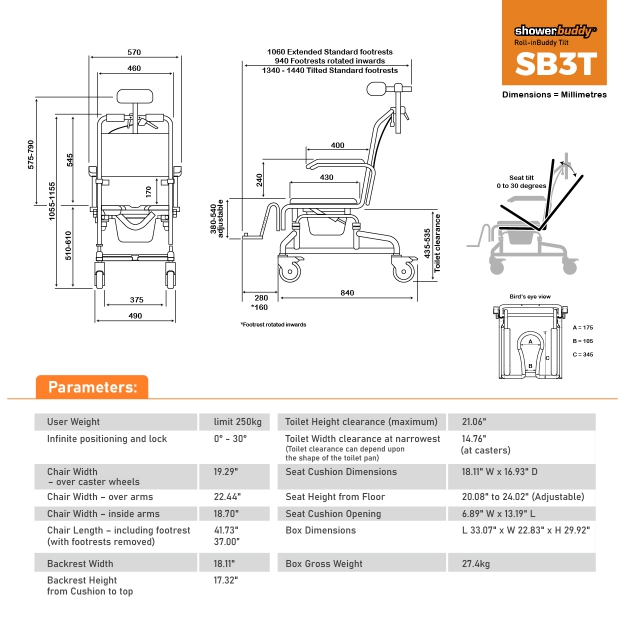 Showerbuddy Sb3t Roll In Bath Shower Commode Chair With Tilt | Shower ...