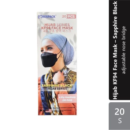 Respack Hijab Series Kf94 Face Mask (sapphire Black) 20s