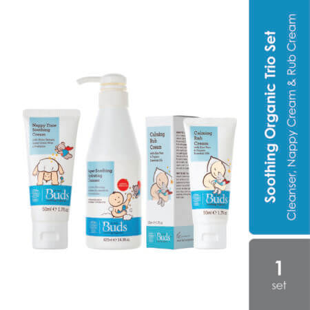 (ws)buds Soothing Organics Set Of 3 | Cleanser, Nappy Cream & Calming Rub Cream