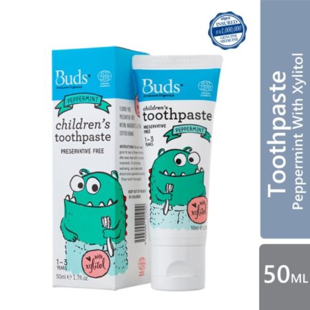 Buds Oralcare Organics: Children's Toothpaste Peppermint With Xylitol - 50ml (1 - 3 Years)