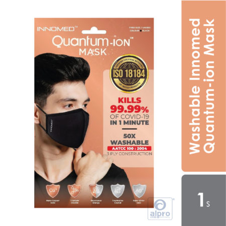 Innomed Quantum-ion Antiviral & Antibacterial Reusable Face Mask (black) 1s | For Adults