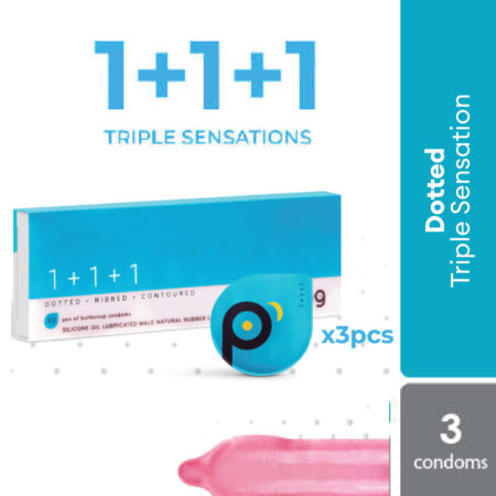 P'sang 1+1+1 Dotted Ribbed Contoured Condom 3s | One Handed Condom