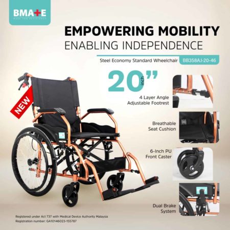 Bmate BB358AJ-20-46 Steel Economy Standard Wheelchair 20 Inch