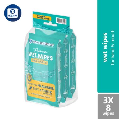 Icon Premium Wet Wipes Edi Pure Water Hand & Mouth (Food Grade) 3x8s