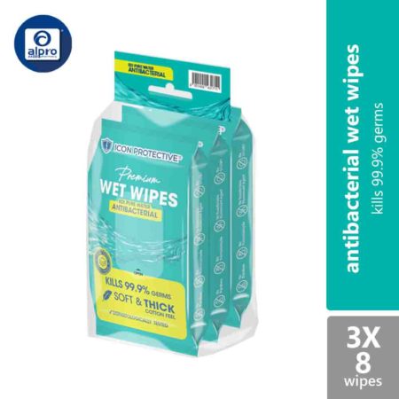 Icon Protective Premium Wet Wipes Antibacterial Value Pack 3x8s