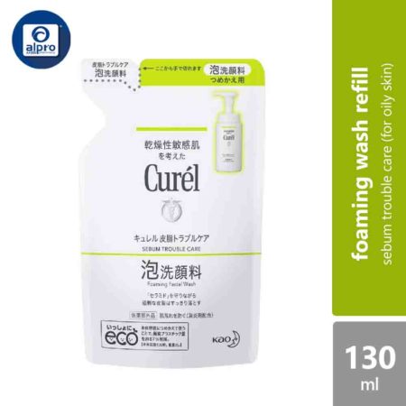 Curel Sebum Trouble Care Foaming Facial Wash Refill 130ml (For Oily Skin-Cleanse excess sebum while protecting skin)