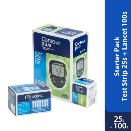 Contour Plus Meter Starter Pack With Test Strip 25s + Lancet 100s | Blood Glucose Monitoring System