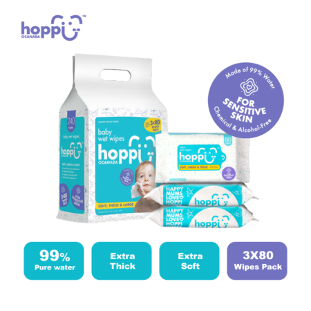 Hoppi 80 Sheets 3-in-1 Bundle Pack Baby Wet Wipes