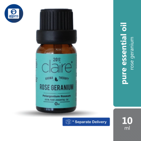 Claire Organics Rose Geranium Natural Plant Based Pure Essential Oil (10ml) 100% Imported from Australia