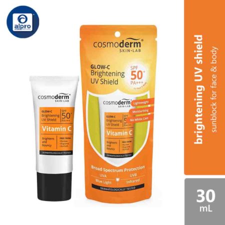 Cosmoderm Glow-c Brightening Uv Shield Spf50+ Pa+++ 30ml | Sunblock For Face & Body