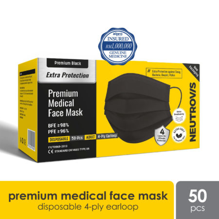 Neutrovis 4ply Premium Medical Face Mask With Extra Protection (black) 50s | For Adult