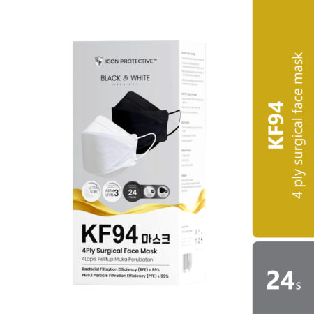 Icon Protective KF94 4ply Medical Face Mask (Black & White) 24s | For Adult