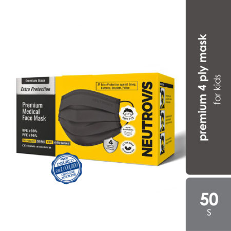 Neutrovis 4ply Premium Medical Face Mask With Extra Protection (black) 50s | For Kids