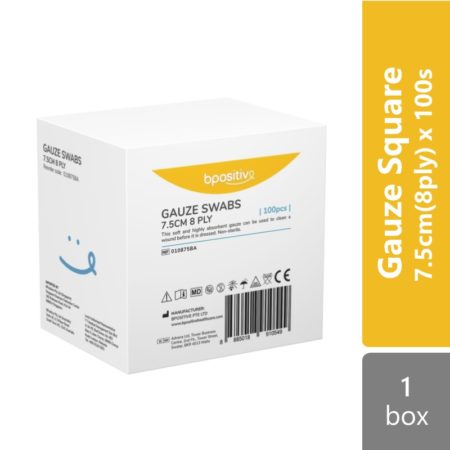 Bpositive Gauze Swabs Squares 7.5cm (8ply) 100s | Highly Absorbent Gauze