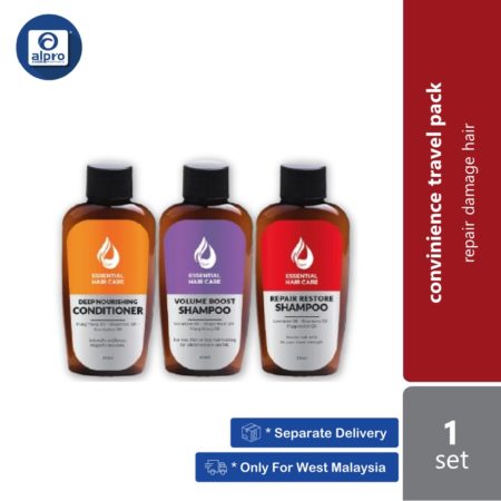 Essential Hair Care Travel Set | Repair Restore Shampoo 60ml + Volume Boost Shampoo 60ml + Conditioner 60ml