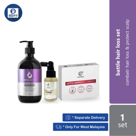 Essential Hair Care Battle Hair Loss Bundle Set | Volume Boost Shampoo 500ml + Hair Tonic 50ml + Activ Ampoules 5x5ml