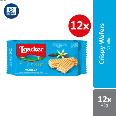 Loacker Vanille 12 x 45g | Refined Wafer Creation with Exquisite Bourbon Vanilla