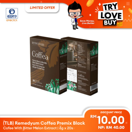 (TLB) Remedyum Coffea Premix Black Cofee With Bitter Melon Extract 6g x 20s | Help Controls Blood Sugar Levels