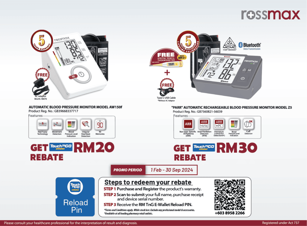 Rossmax Blood Pressure Monitor Model Z1 (Type C Cable) | 5 Years Warranty