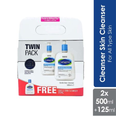 Cetaphil Gentle Skin Cleanser 500ml Twin Pack | Fun Package Free Gentle Skin Cleanser 125ml