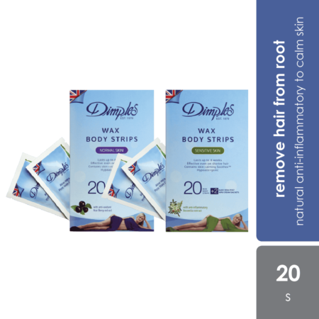 Dimples Wax Body Hair Removal Strips (Sensitive Skin / Normal Skin) 20s | Natural Anti-inflammatory to Calm Skin