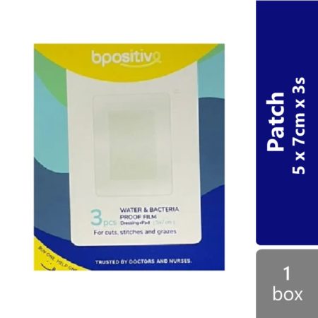 Bpositive Water & Bacteria-proof Film Dressing + Pad 5 X 7 cm 3s | For Cuts, Stitches & Grazes