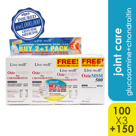 Live-well Ostesamin Plus Chondroitin 3x100s FREE Ostesamin 150s | Joint Health