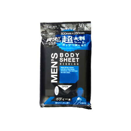 Sugi S Select Men's Body Rinse-Free Non-Alcohol Sheets 30s (30x25cm) | Wipe off Sweat & Keep Skin Cleanliness