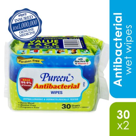 Pureen Antibacterial Wipes 2x30s