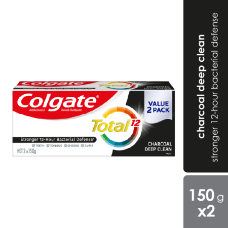 Colgate Total 12 Hour Protection Charcoal Deep Clean 150g 2s | Long Hour Protection