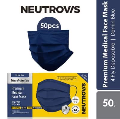 Neutrovis 4 ply Premium Medical Face Mask with Extra Protection (Denim Blue) 50s | For Adult