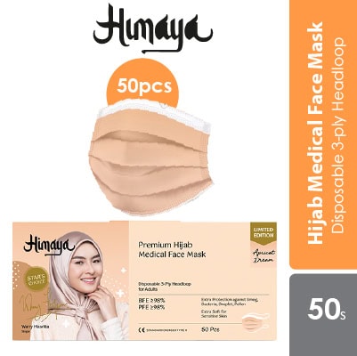 Himaya Premium Hijab 3 Ply Medical Face Mask With Head Loop (Apricot Dream) 50s | For Adults