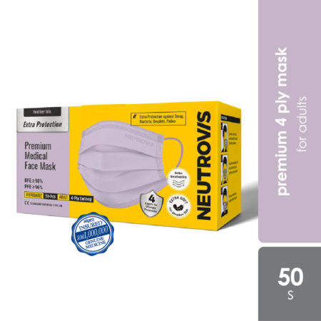 Neutrovis 4ply Premium Medical Face Mask with Extra Protection (Feather Iris) 50s | For Adults