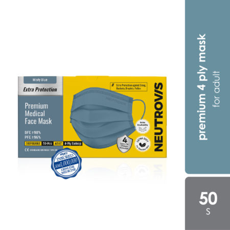 Neutrovis 4ply Premium Medical Face Mask with Extra Protection (Misty Blue) 50s | For Adults