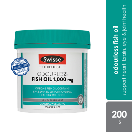 Swisse Ultiboost Odourless Fish Oil 1000mg 200s | Support Heart, Brain, Eye & Joint Health