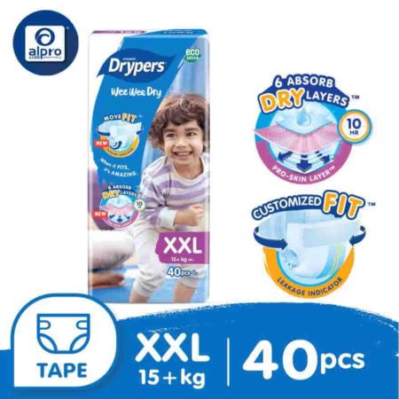 DRYPERS Wee Wee Dry Mega Tape Baby Diapers | XXL 40s