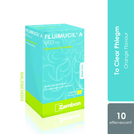 Fluimucil A 600mg (Lemon) Effervescent Tablets 10s | Clear Phlegm