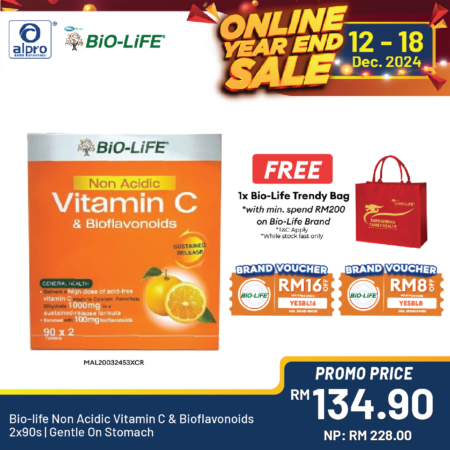 Bio-life Non Acidic Vitamin C & Bioflavonoids 2x90s | Gentle On Stomach