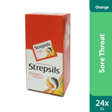 Strepsils Vitamin C-100 (Orange Flavour) 24x6s | Soothing Relief For Sore Throat